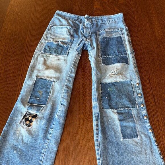 Vintage 1960’s Rare Original Repairs Patchwork Flair Jeans Women’s Misses Petite - Picture 4 of 16
